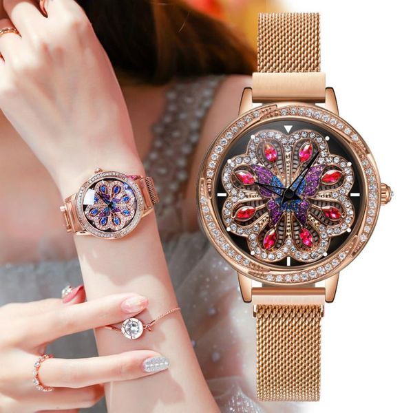 

wristwatches nakzen brand female watch rotating dial peacock wheel women's watches japanese movement copper case steel mesh belt ladies, Slivery;brown