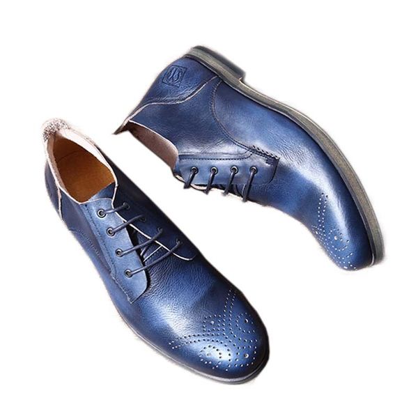 

dress shoes spring autumn handmade men rub breathable retro british men's leather carved casual chaussures hommes, Black