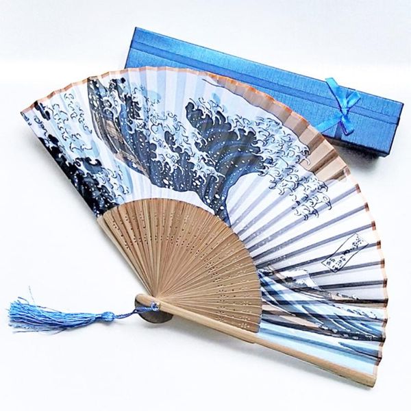 

party favor 3 pcs men foldable fan bamboo bone handheld chinese folding with storage bag and paper box