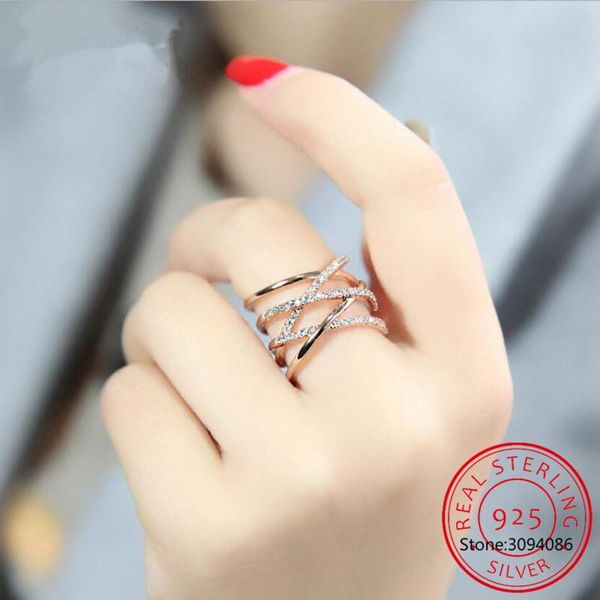 

cluster rings vintage 925 sterling silver multi-layer chains for women wedding adjustable antique statement anillos, Golden;silver