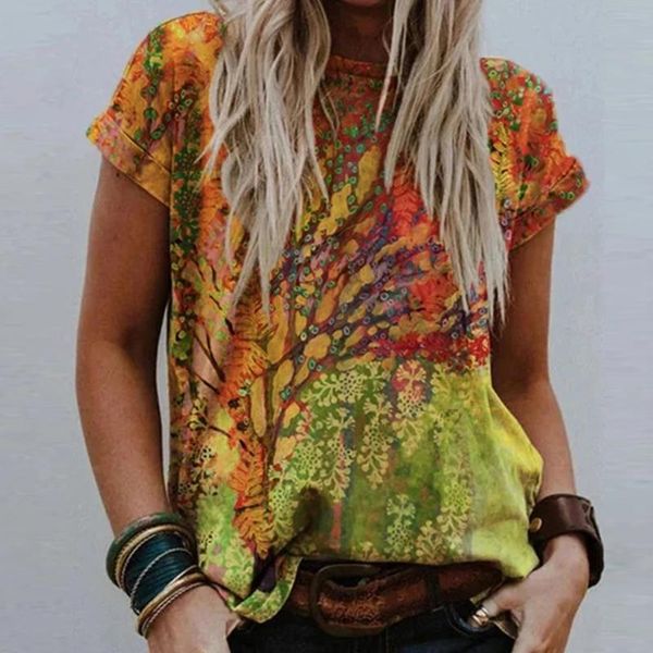 

women's t-shirt 2021 women t-shirts short sleeve casual tee summer flower print fashion female loose o-neck, White