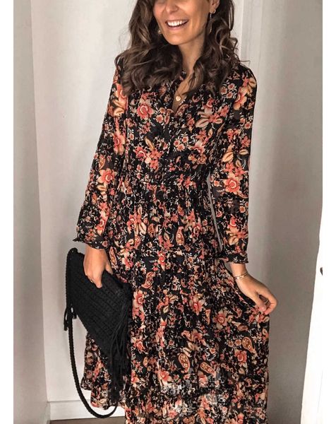 

luxury evening dress 2021 autumn dr's printed long sleeve interlining, Black;gray