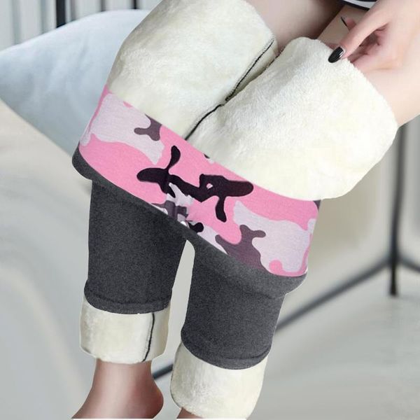 

women's leggings winter women velvet warm pants hight waist legging fashion butterfly print camouflage splice keep stretchy, Black