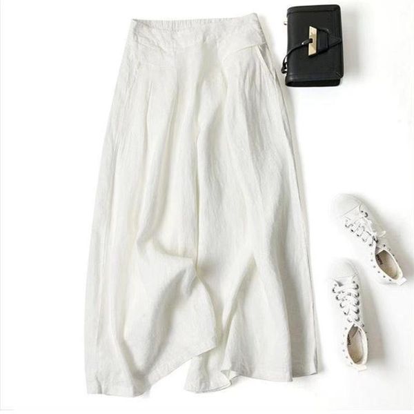 

ethnic clothing stylish women wide leg pants high elastic waist pantalon female linen cotton turnip trousers casual plus size white solid co, Red