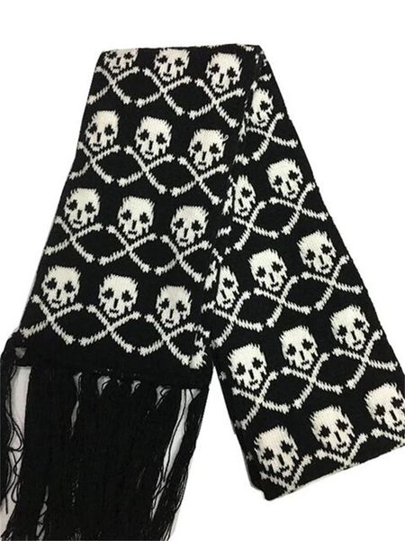 

scarves women men boy winter warm knitted pashmina shawls acrylic skeleton skull wrap small fringe scarf, Blue;gray
