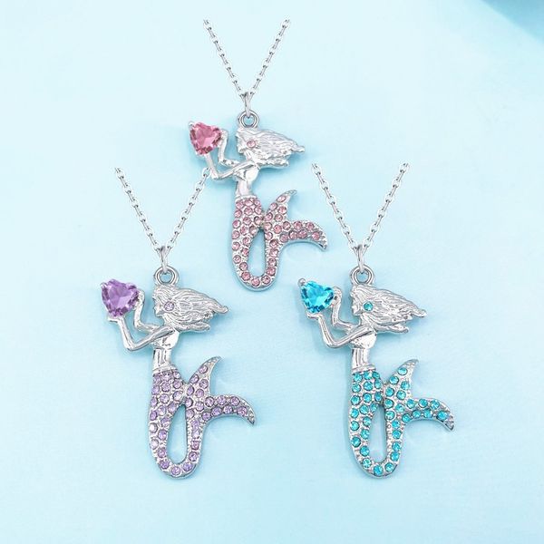 

fashion unicorn kitty mermaid necklace bracelet long necklace charming pendants necklace for kids girls cut jewelry, Silver
