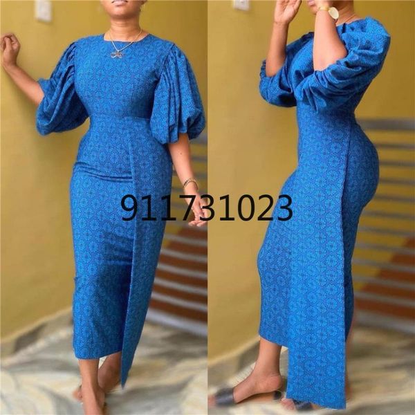 

ethnic clothing plus size african fashion dresses for women 2021 floral print puff sleeve kanga high waist patchwork summer dress, Red