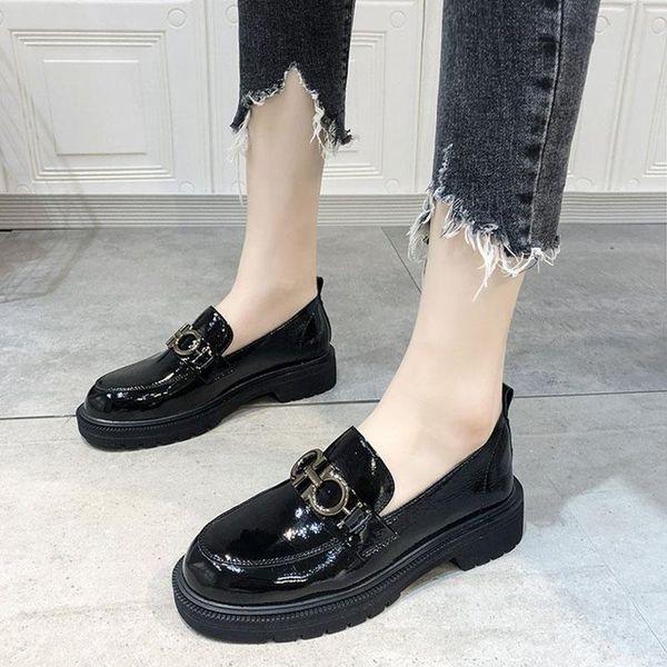 

dress shoes pu leather low heels women woman soft bottom casual shallow single ladies slip-on loafers, Black