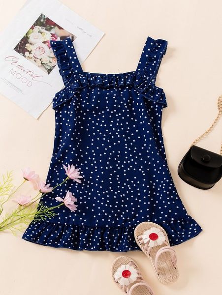 

little girl boca dot ruffle suspender dress she, Red;yellow