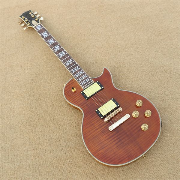 

tobacco electric guitar, black gloss, gold hardware