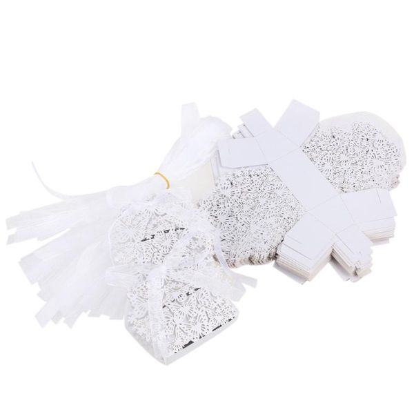 

gift wrap 50pcs hollow style wedding favor candy boxes with ribbons (white)