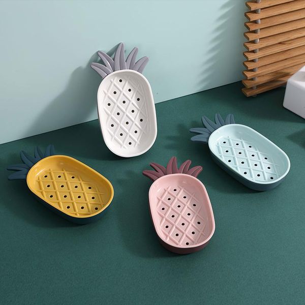 

soap dishes drain dish dual layers pineapple shape box storage easy clean holder bathroom supply