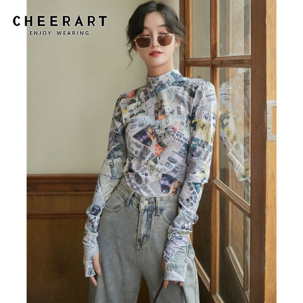 

y2k spaper long sleeve backless turtleneck open back t shirt women tshirt letter print tee fall fashion 210427, White