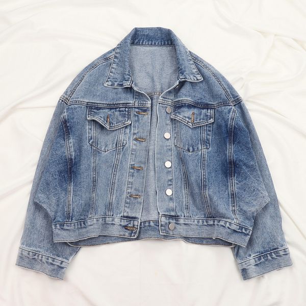 

jacket 2021 autumn vintage blue denim coat women basic chaqueta mujer loose batwing sleeve short jeans jacket female outerwear, Black;brown