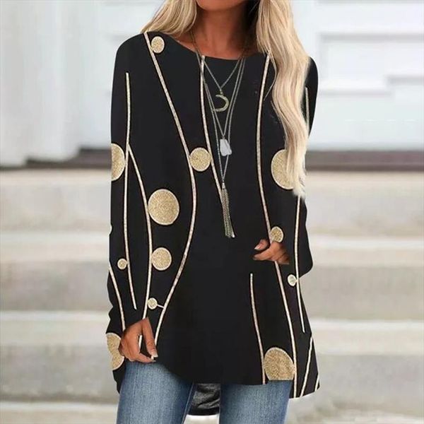 

digital printing winter long sleeve women shirt round collar female casual loose tee blouses, White