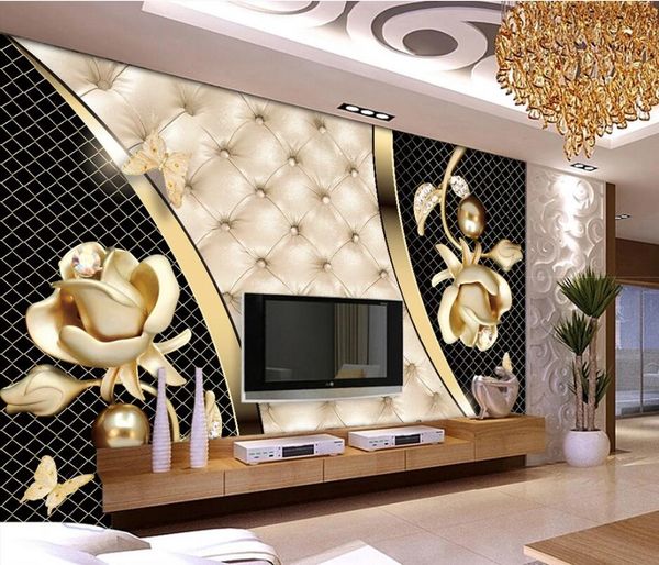 

custom wallpaper 3d luxury black gold jewelry wall living room bedroom blue diamond soft pack mural