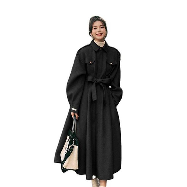 

women's trench coats spring autumn overcoats with belt ol streetwear loose large size female black lady windbreaker mujer, Tan;black
