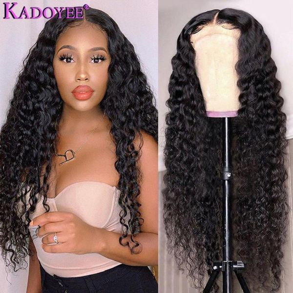 

deep wave wig human hair 13x1 part lace wigs with baby for women malaysia remy curly natural color 1b 150%1, Black;brown