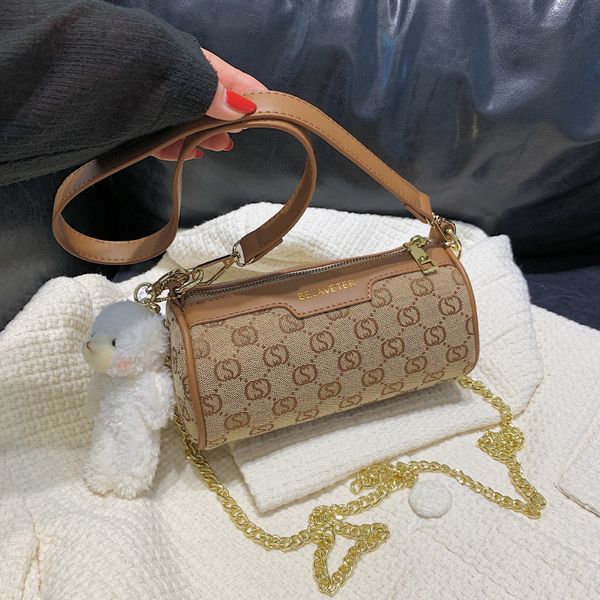 

designer bags bag women autumn and winter 2021 new fashion canvas cylinder chain strip single shoulder women's old flower ins messenger