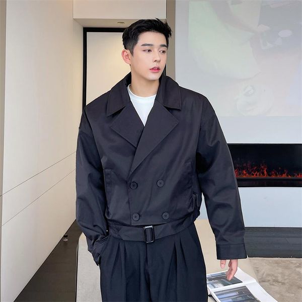 

men's jackets casual jacket coat spring tide brand lapel korean fashion short large ruffian handsome net red loose top, Black;brown