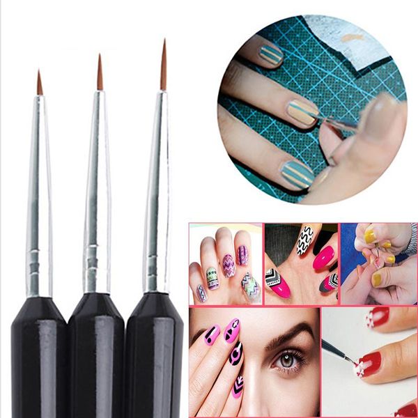

nail brushes makeup acrylic stripe art liner brush set 3d tips manicure ultra-thin line drawing pen uv gel painting tools 3pc, Yellow