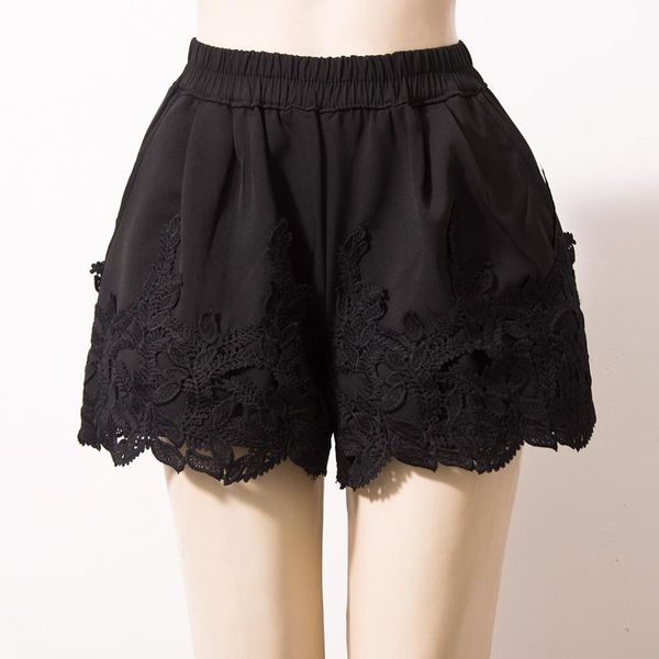 

spring summer elastic waist women girls lace floral hollow out shorts pantalones cortos mujer femmes dentelle short women's, White;black