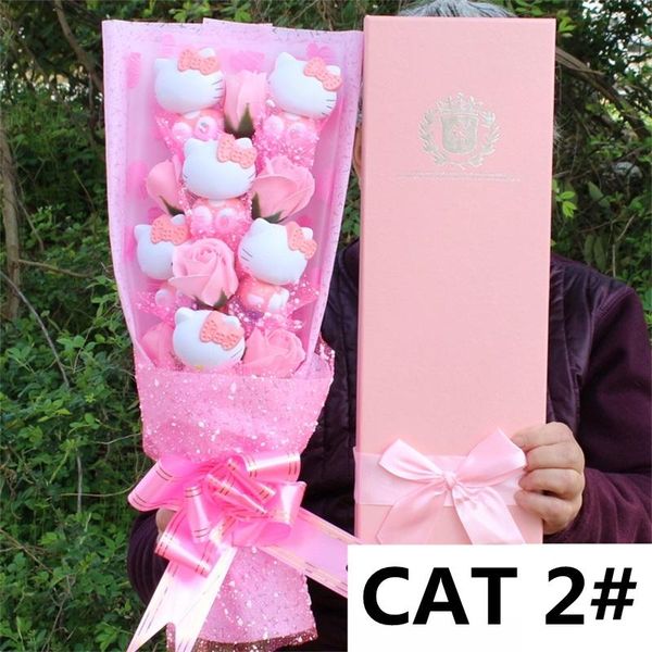 

decorative flowers & wreaths hand made plastic cute cat with artificial soap bouquet gift box home decoration creative valentine graduation