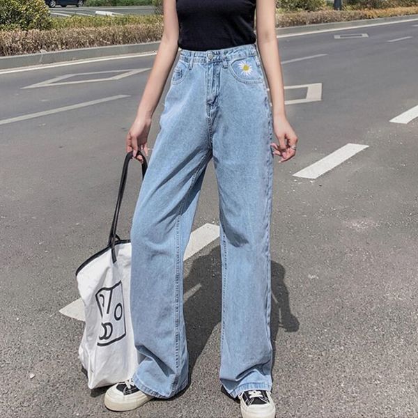 

women's jeans woman high waist clothes wide leg denim clothing blue streetwear vintage quality 2021 fashion harajuku straight pant 7taf