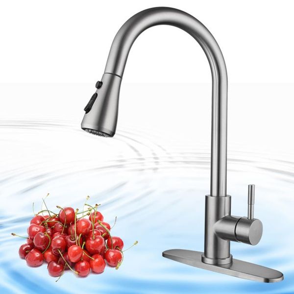 

kitchen faucets sink faucet swivel spout deck mount single hole mixer tap brushed stainless steel pull out sprayer easy to maintenance