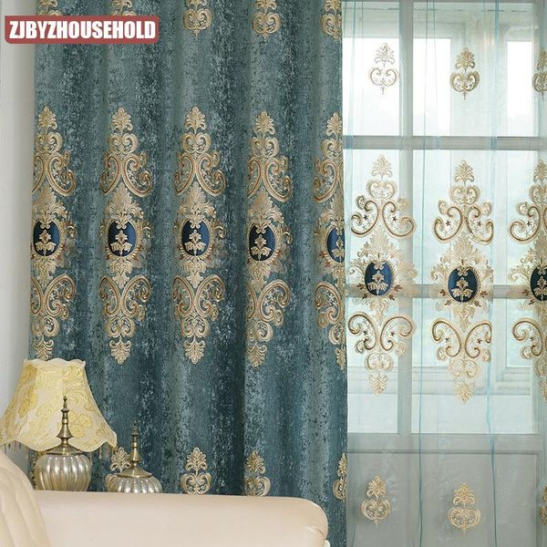 

curtain & drapes european style curtains for living room bedroom light luxury embroidered chenille door window blue color