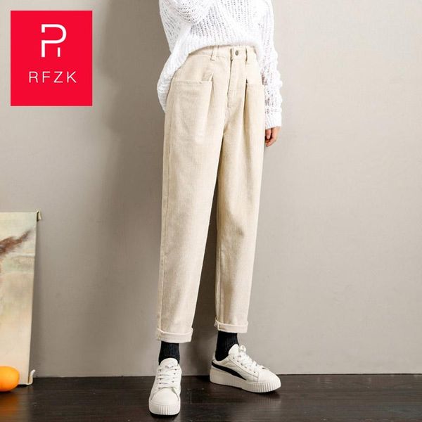 

women's pants & capris rfzk high waist wide leg casual female loose spring and autumn 2021 harem student corduroy cropped, Black;white