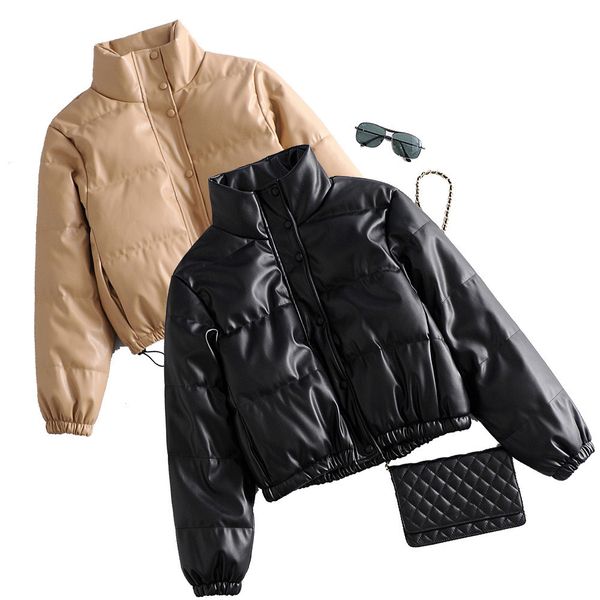 

european and american style autumn women's clothing wholesale pu leather cotton jacket 210525, Black
