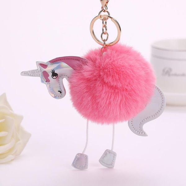 

keychains unusual pom keychain artificial pompoms fur ball key chain women bag car keyring warm gifts 2021 trendy, Silver