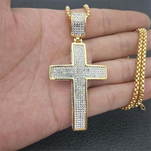 

hip hop iced out bling big cross pendants necklaces for men stainlsteel christian jewelry religious dropshipping xl1134 x0509, Black