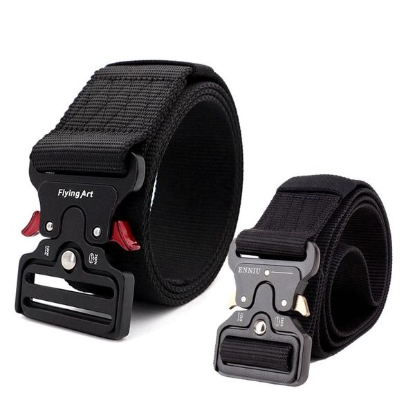 

waist support military tactical belt men's heavy duty army training security strap automatic metal buckle nylon belts 3.8cm 5.0cm width, Black;gray