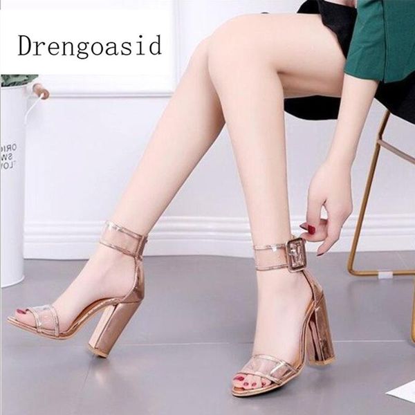 

summer fashion with buckle high heels women sandals clear transparent ankle strap party dress, Black