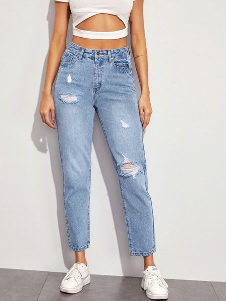 

distressed mom jeans e5o8#, Blue