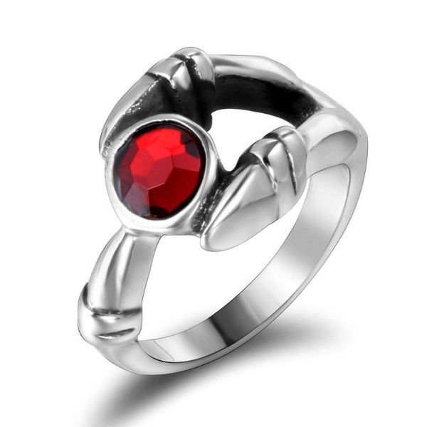

wedding rings fashion stainless steel hollowed red stone ring couples men and women trendy simple punk jewelry gift s090, Slivery;golden