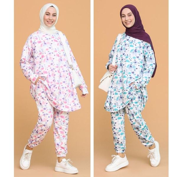 

ethnic clothing two thread tunic trousers double suit unlined bat sleeve grandfather zero collar long seasonal women muslim fashion hijab, Red