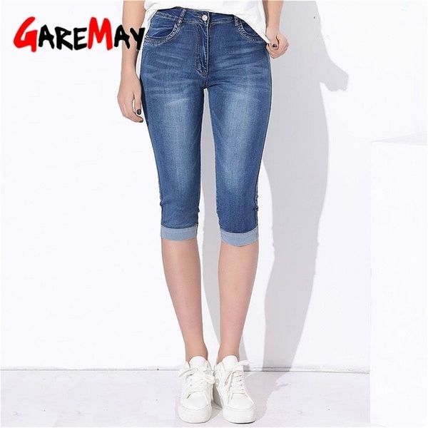 GareMay Jeans Donna Pantaloni da equitazione Donna Stretch al ginocchio Pantaloncini di jeans Pantaloni Donna con vita alta Estate Plus Size Skinny s 210720