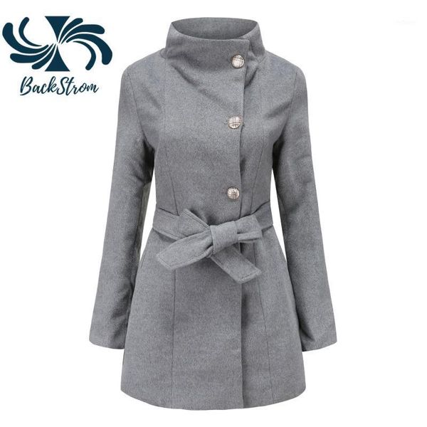 

women's wool & blends backstrom women european american fall winter adjustable sashes woolen coats long slim a-line jacket turtle outwe, Black