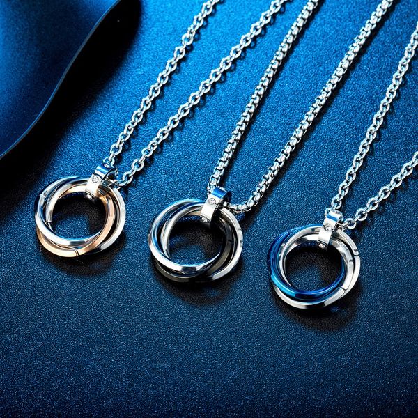 

fashion chains 3*60cm necklace blue rose gold women men necklaces & pendants jewelry 2.4*2.7cm rings design couple gift, Silver
