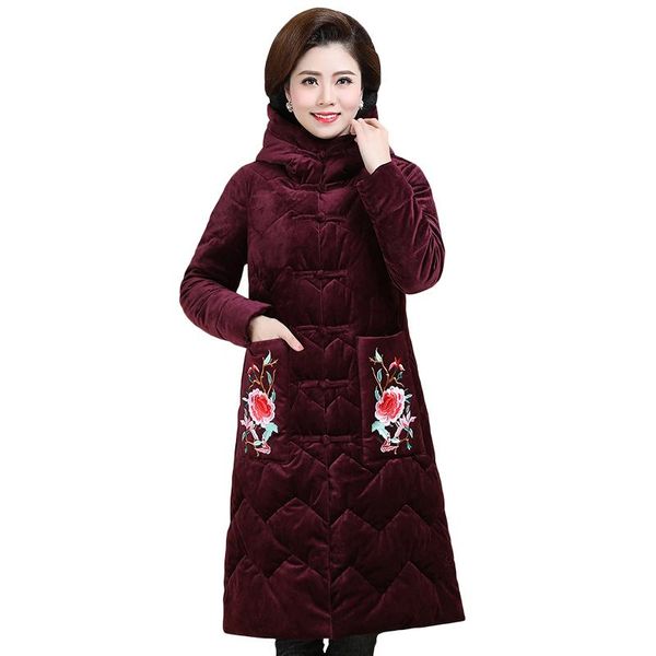 

women's trench coats middle-aged fashion cotton coat mother winter thickening middle and old aged down gold velvet long k70, Tan;black