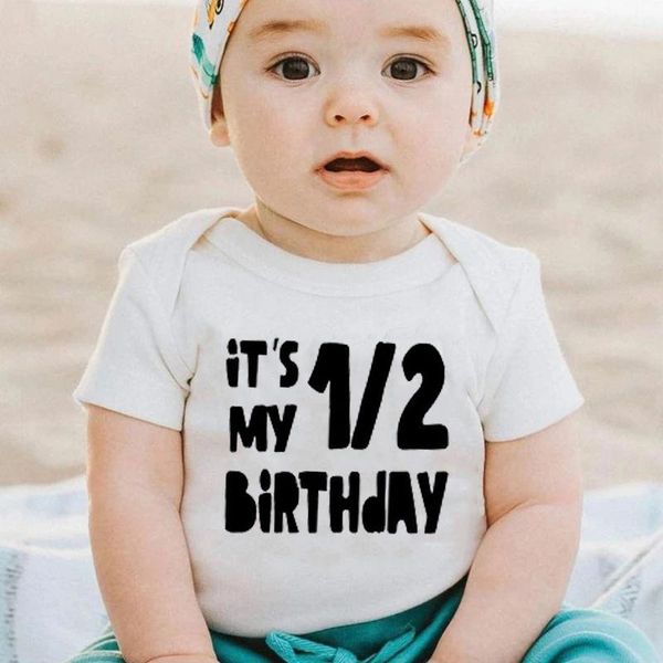 

rompers 2021 infant baby bodysuit it is my half birthday letters print children 1st gift toddler wear girls boys jumpsuits, Blue