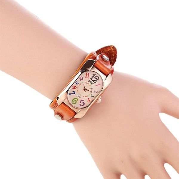 

wristwatches vintage faux leather women multi-color time scales analog quartz wrist watch rectangle shape horloges vrouwen, Slivery;brown