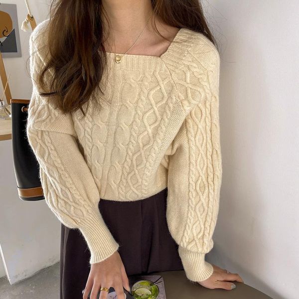 

women's sweaters twist sweater retro 2021 autumn winter korean pullover square neck women long sleeve purple, White;black