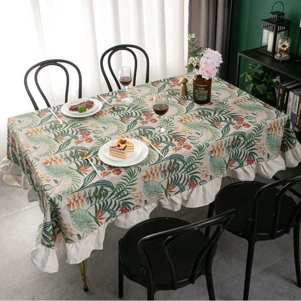 

table cloth nordic green plants american retro ruffled tablecloth rectangular cotton and linen printed