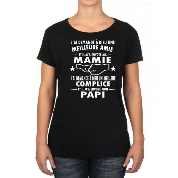 

womens t-shirt grandma grandpa grand pere grand mere, White;black