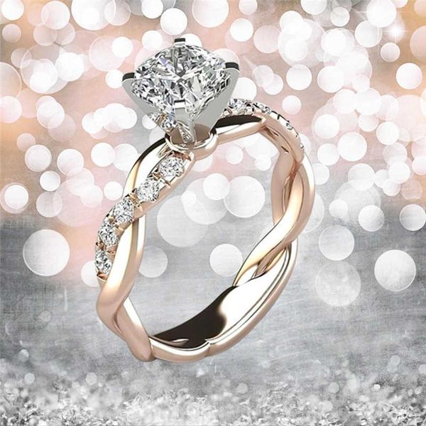 

cluster rings wedding silver rose white ring women sapphire 925 gold size 5-10, Golden;silver