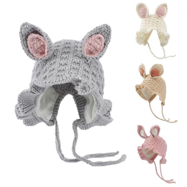 

berets fashion knit hat children cute big ears plus velvet outdoor, Blue;gray